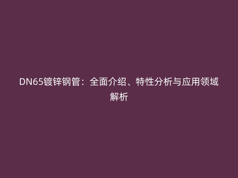 DN65鍍鋅鋼管:全面介紹、特性分析與應用領域解析